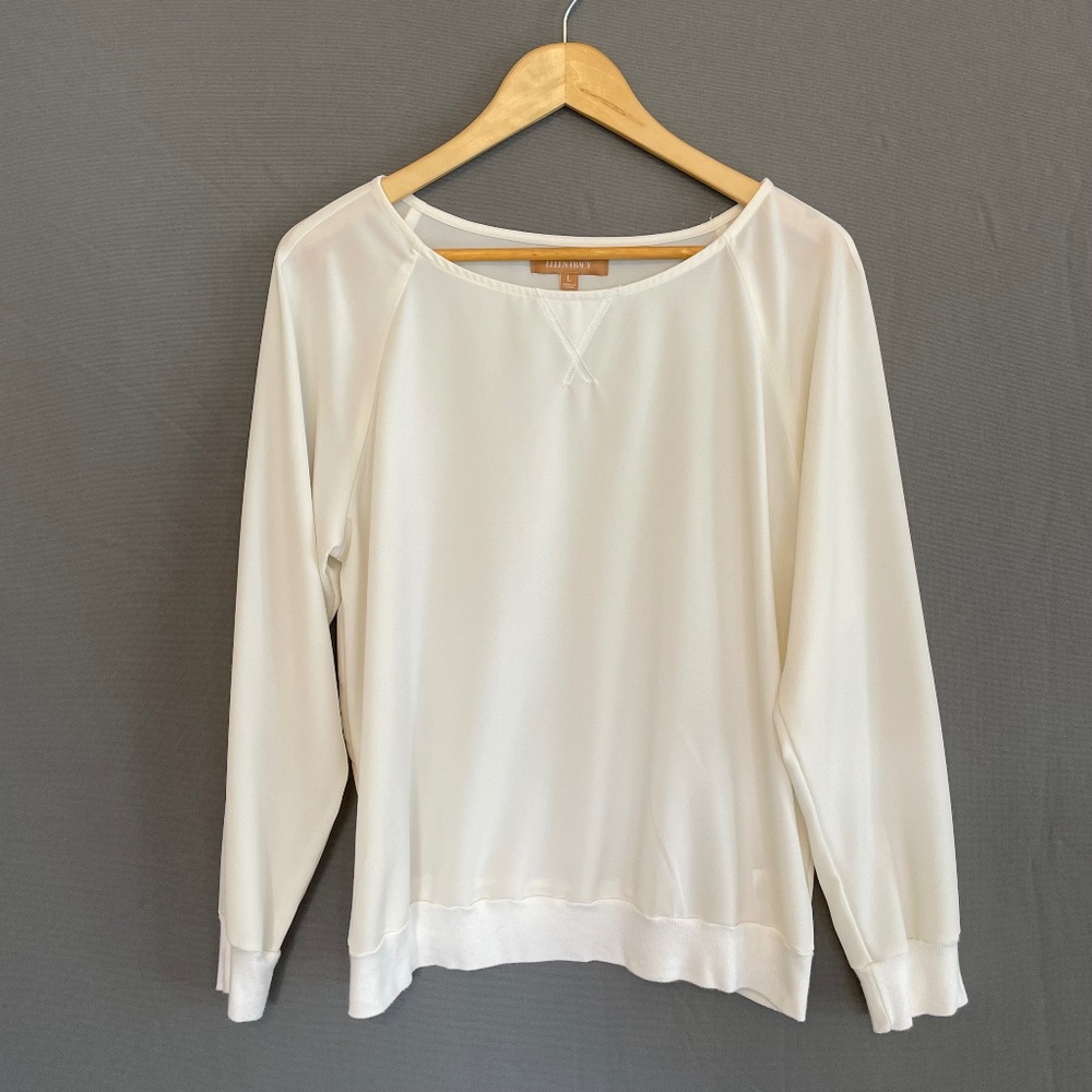 ELLEN TRACY Women’s Large Ecru Raglan Long Sleeve Top